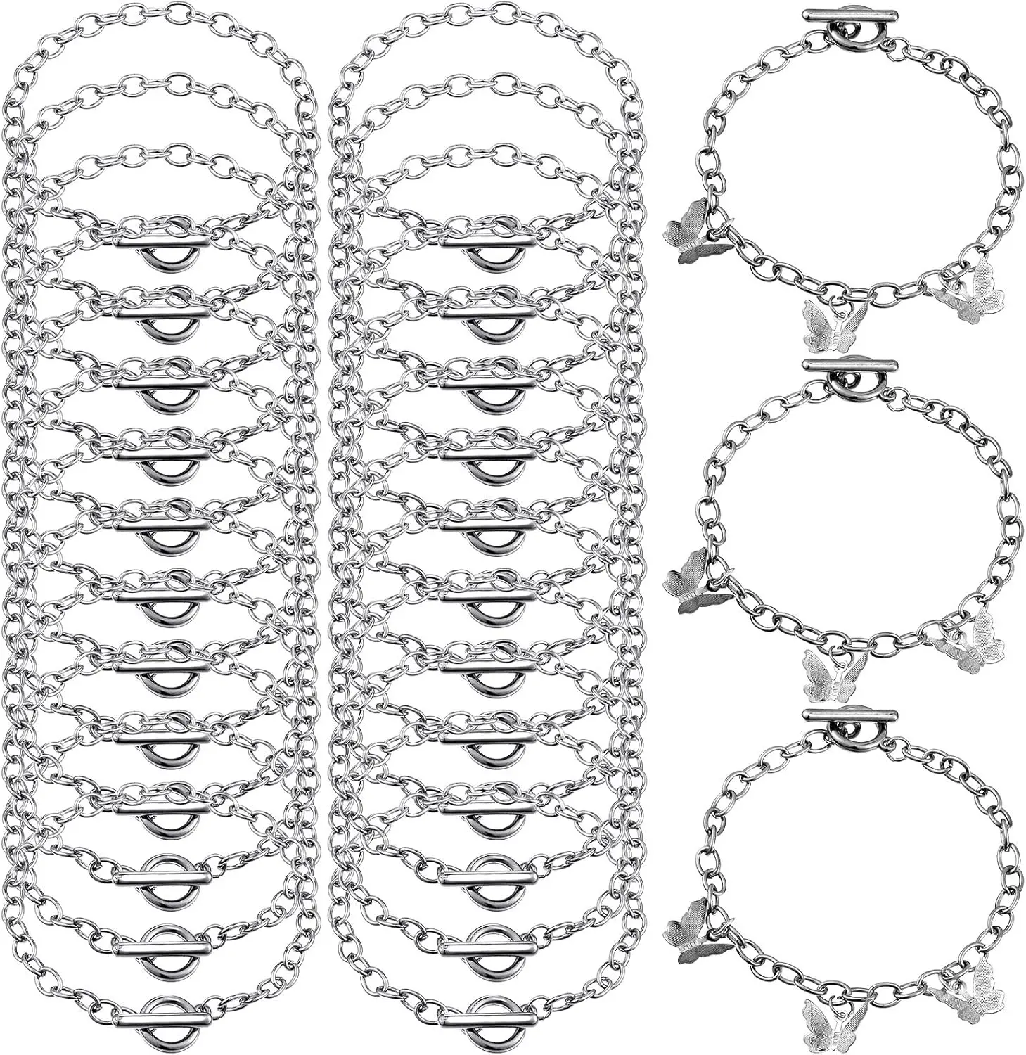 Summer Gift 24 Pieces Bracelet Chains Bulk with Ot Toggle Clasp Alloy Link Chains DIY Jewelry Making Bracelets for Women DIY Jewelry Valentine's Crafts Supplies