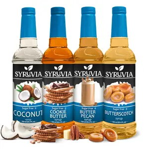 Syruvia Sugar Free Syrup Variety Pack – Coconut, Cookie Butter, Butter Pecan & Butterscotch – Kosher, Gluten-Free, 25.4 fl oz Bottles – Great for Coffee, Lattes, Desserts & More (4-Pack)