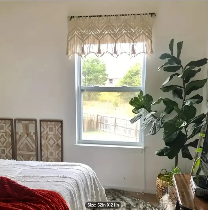 2pcs Boho Macrame Valance Curtain Wall Hanging Window Treatment For Bedroom, Living Room, Kitchen, And Bathroom Home Decor, 52in X 21in