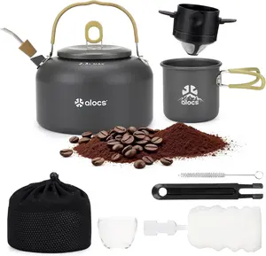 Alocs 2.3L Camping Coffee Pot, Camping Kettle with Pour-Over Coffee Kit, Foldable Travel Kettle, Portable for Camping, Home, Office, Outdoor Use