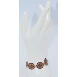 Vintage Southwest Navajo Copper Stamped Concho Floral 6 Links Bracelet 6.5"