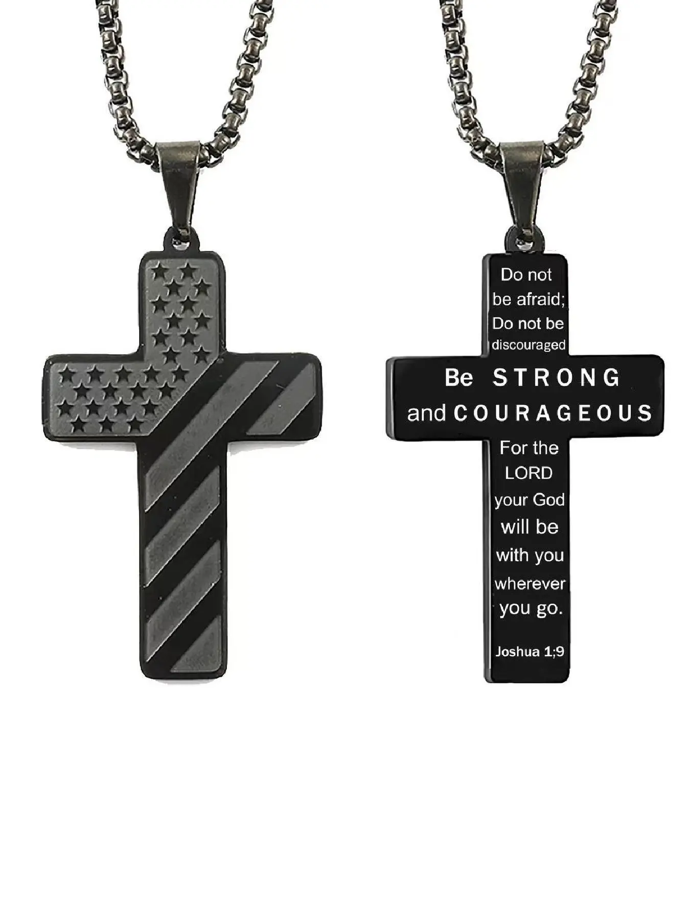 American Flag Patriotic Necklace for Men, Cross Design Strong Pendant Chain, Elegant Stainless Steel Jewelry, Perfect Gift for Independence Day