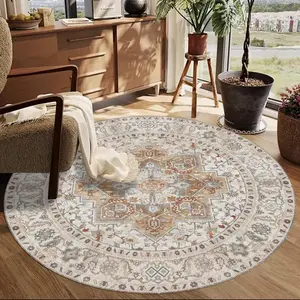 Boho Floral Pattern Floor Mat, 1 Count Non-slip Round Area Rug, Decorative Carpet for Home Living Room Bedroom Kitchen Study Room