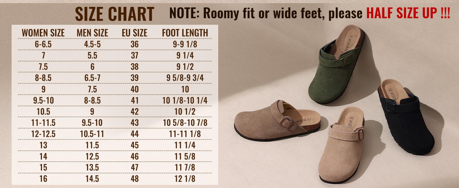 KIDMI Women's Suede Clogs with Back Strap Men's Leather Mules Cork Footbed Slip on Potato Shoes