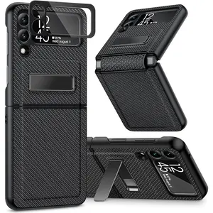 L-PCS15   Compatible for Galaxy Z Flip 3 5G Kickstand Case, Z Flip 3 Case with Camera Protector Hinge Protection Wireless Charging Cover for Samsung Galaxy Z Flip 3 (Carbon Fiber Black)