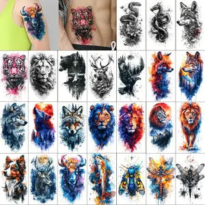 Valentine's Day 24 Sheets Large Temporary Tattoos for Men, Watercolor Realistic Tattoos, Long-lasting Fake Tattoo Stickers, Cool Black Multi-color Body Half Arm Tattoos, Insect Animal Tattoo Designs