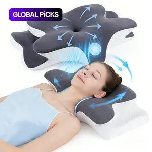Contoured Neck Pillow, Unscented Supportive Memory Foam with Cooling Cover, Zoned Design & Extra-Large Armrest for Deep Sleepers & Side/Stomach/Back Sleepers, Double-Sided Contoured Neck Pillow #GLOBAL PICKS