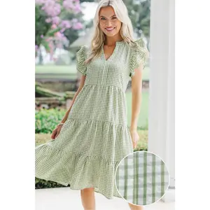 Evergreen Moments Olive Gingham Midi Dress