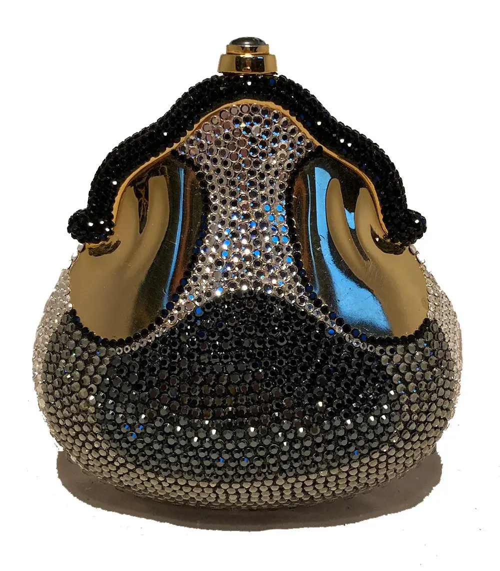 Pre-owned JUDITH LEIBER Metal with crystal embellishments and gold leather interior Clutches & Wristlets Rare Vintage Leiber Crystal Chantelaine Minaudiere Production Sample