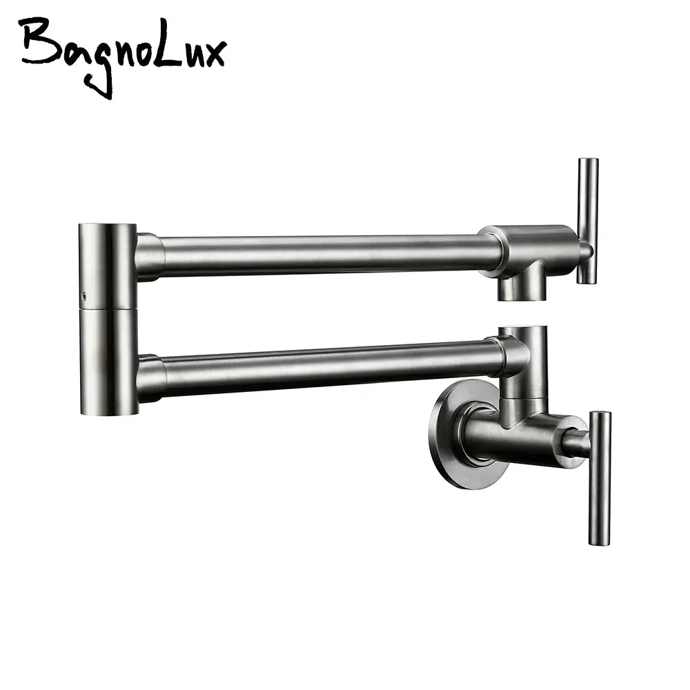 Wall-Mounted Brass Pot Filler Faucet - Classic Polished Brushed Nickel, CE Certified, Single Cold Water, Swivel Nest Filling, Single Hole, Ceramic Plate Spool, Stainless Steel, Indoor Home Improvement Kitchen Fixture