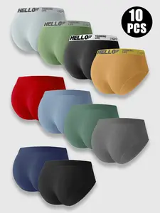 Men's 10pcs Letter Tape Brief,Regular Fit Casual Panties，Fashion Comfortable Fitted Underwear Set，Casual Comfy Breathable Underwear for Daily Wear, Soft Knit Underclothes for All Seasons,Undergarments，2025 New Arrival Outfits