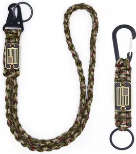 2 count Heavy Duty Braided Paracord Lanyard  with  Flag, Parachute Rope Necklace Keychains, Braided  Lanyard for Outdoor Activities, Camera, , Whistle, Traveling