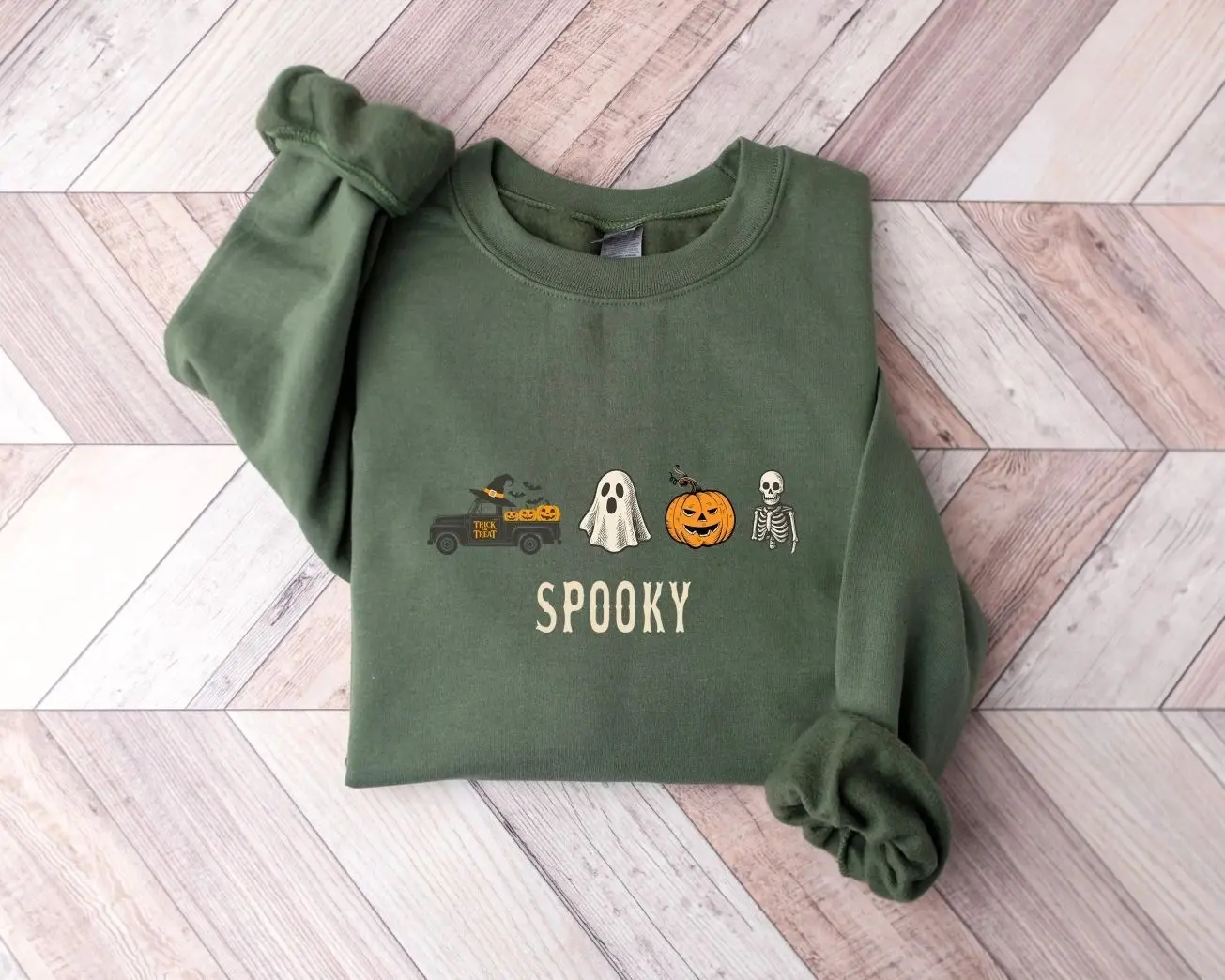 Spooky Summerween Crewneck Sweatshirt, Vintage Minimalist Halloween Jumper, Cute Ghost Skeleton Graphic Pullover, Spooky Season Outfit, Trendy Fall Autumn Aesthetic Clothes, Retro Halloween Party Apparel, Spooky Season Gift for Women & Men