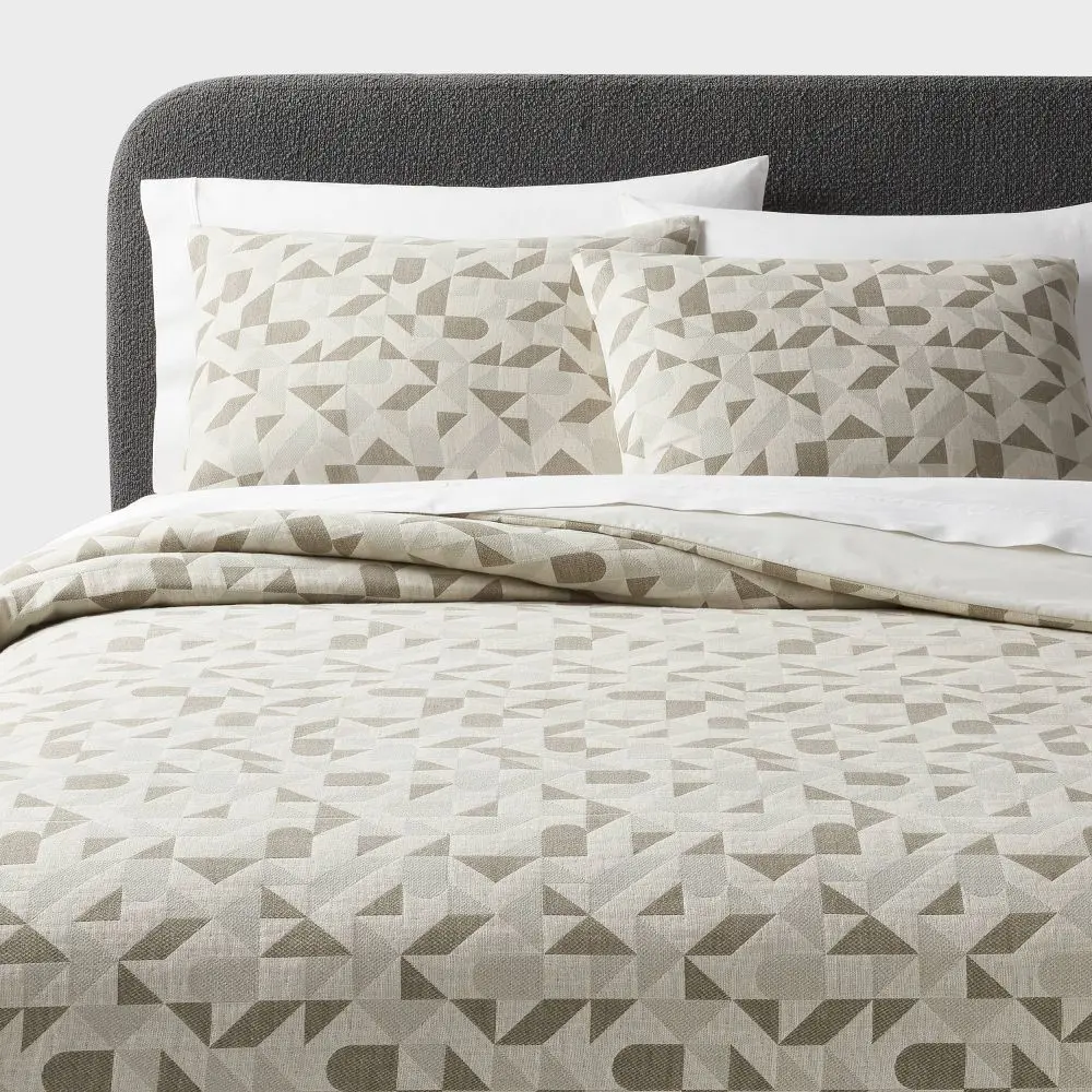 Full/Queen Geo Matelasse Duvet Cover and Sham Set Dark Olive Green - Threshold: Woven Jacquard 200 Thread Count OEKO-TEX Certified