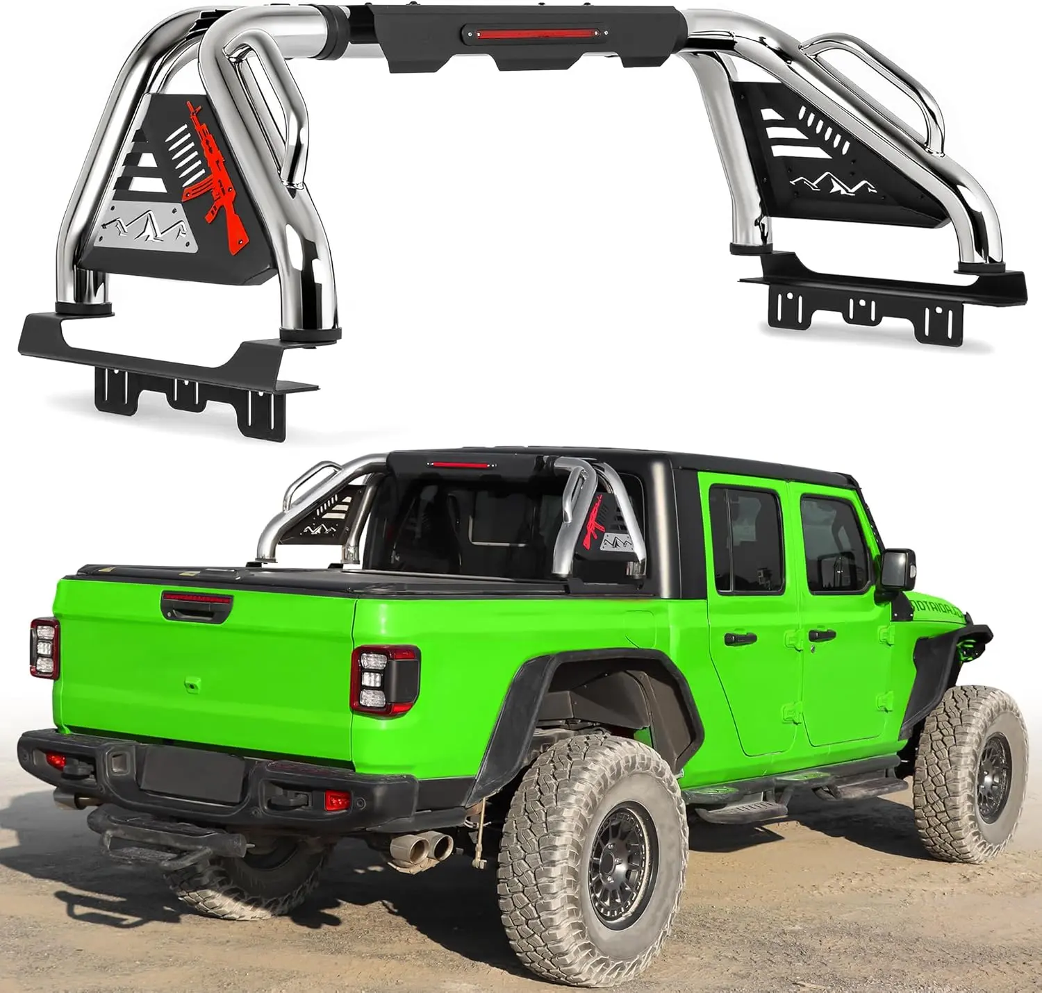 MONOKING Stainless Steel Roll Bar for 2007-2026 Gladiator JT Tacoma Frontier Canyon Colorado and Ranger, 56-65 Inch, Brake Light, Tonneau Compatible