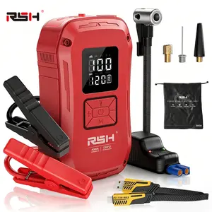 RSH Tire Inflator Portable Air Compressor, 12000mAh Car Battery Jump Starter with LED light, 150 PSI Cordless Mini Air Bike Pump, Lightning Fast Inflation & Pressure Gauge for Auto, Motorcycles, Bikes, Balls