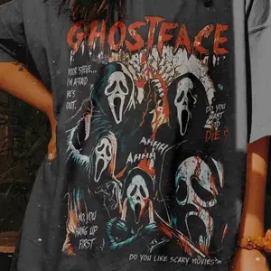 Retro Ghostface Tee Cotton Casual Crew Neck Oversized