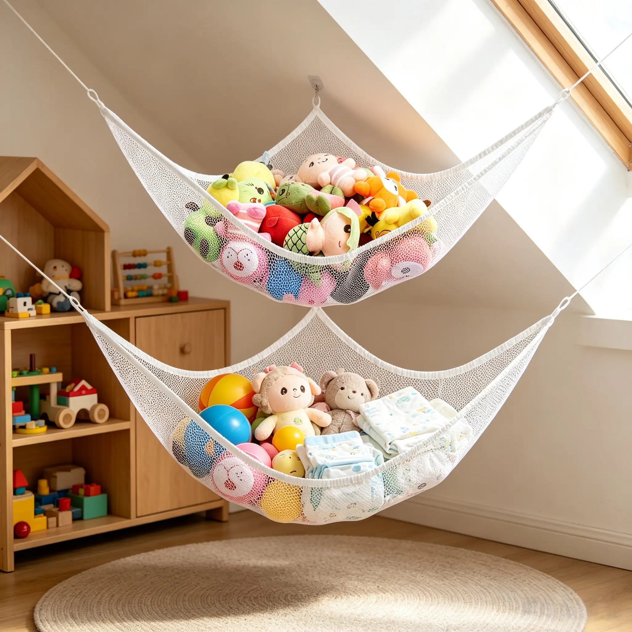 Stuffed Animal Net, Stuffed Animal Hammock, Jumbo Toy Storage Net, Corner Mesh Organizer, Wall Hanging Toy Sling, Extra Large Plush Storage Net, Kids Toy Mesh Hammock, Children Stuffed Toy Holder, Corner Toy Storage Organizer for Plush Toys (2 Pack)