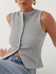 Women's Solid Button Front Sports Tank Top, Sports Vest Top, Sporty Sleeveless Top for Summer, Ladies Sportswear for Indoor Outdoor Wear, Gym Top, Active Top, Sleeveless Gym Tops, Sports Apparel