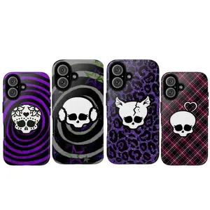 Monster High - Gothic Skulls Remix Phone Case Purple Leopard, Plaid & Spiral Patterns Creepy Cute Aesthetic Cover Suitable for iPhone 17-11 Pro Max/Plus and  Samsung Galaxy S23-25