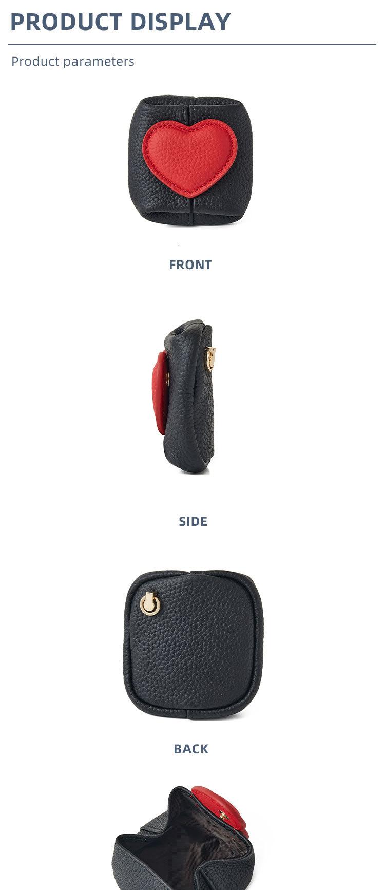 Mini Lychee Pattern Cowhide Heart Coin Purse, Solid Color Buckle Key & Earphone Storage Bag, Color-Block Leather Change & Jewelry Pouch for Daily Use