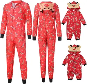 Family Matching Christmas Pajamas Set Reindeer Onesies Hood Sleepwear for Adults Kids