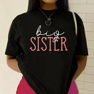 Big Sister' Minimalist Print T-shirt Sibling Love Style Casual Top