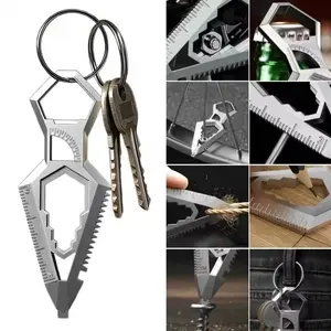 9-in-1 Stainless Steel Keychain, Portable Bottle Opener, Protractor, Ruler, Screwdriver, Wrench, Pocket EDC Tool.