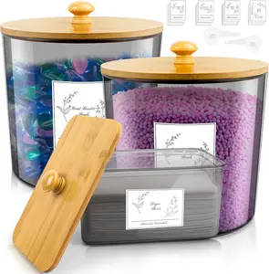 3 Pack Plastic Laundry Powder Container & Dryer Sheet Holder with Lids, Labels & Scoops - Laundry Detergent Organizer and Storage Jars for Pods,Beads, Soap, Scent Booster