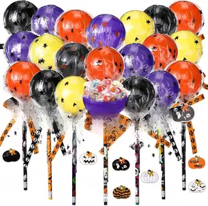 96 Pcs Halloween Party Favors Gift Trick or Treat Container Halloween Pencil Empty Giant Lollipop Stationery Candy Fillable Hold Plastic Lollipop Storage for Classroom Gifts