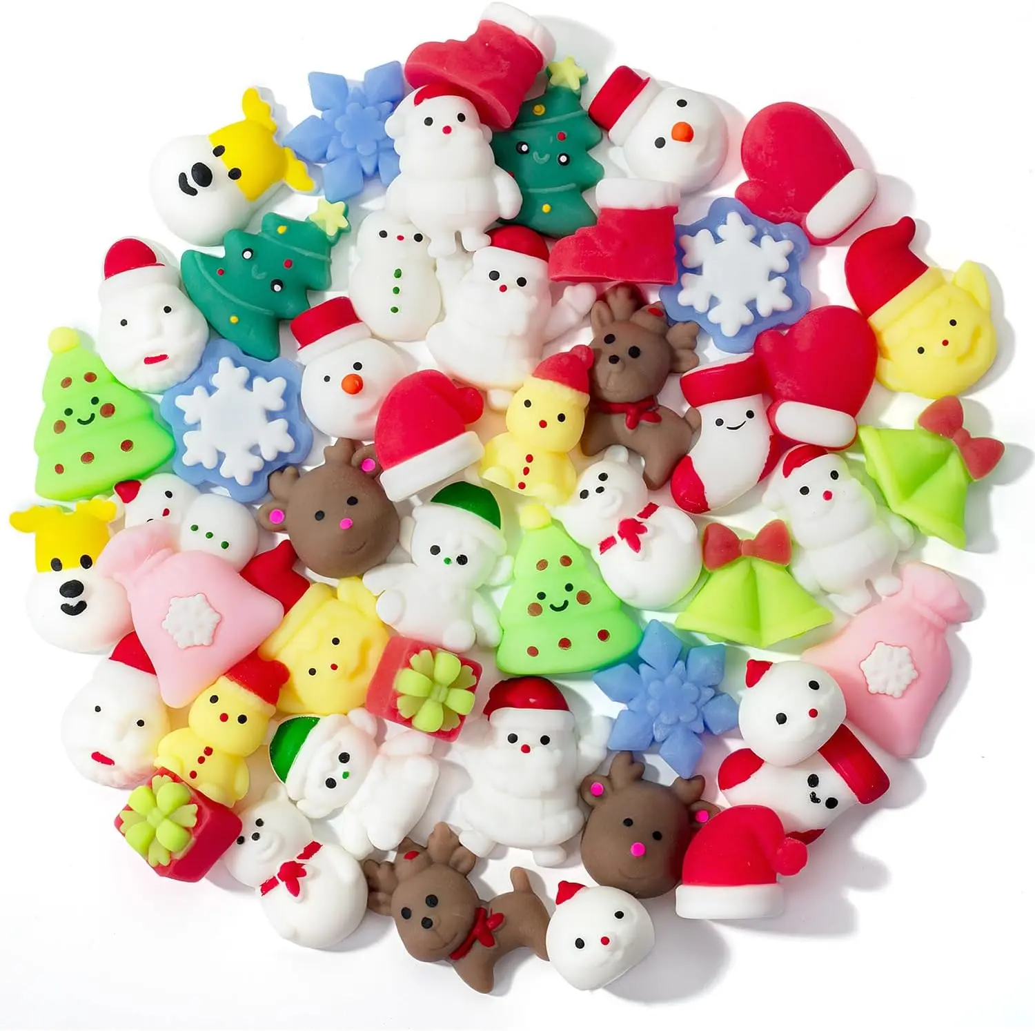 48 Pack Christmas Squishy Toys Bulk, Washable Stretchy Sensory Fidget Toys, Soft Squeeze Stress Relief Squishies for Kids & Adults, Twistable Christmas Party Favors, Stocking Stuffers, Classroom Prizes