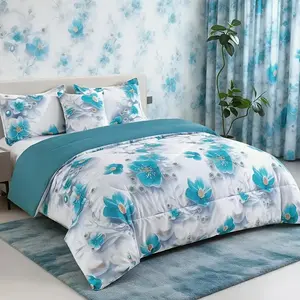3-Piece Floral Decorative Bedding Set, Gradient Oil Painting Style, Elegant Plant Flower Pattern, Luxury Four-Season Quilt Set, Home Decor
