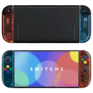 eXtremeRate Replacement Shell Buttons for Joycon 2, Clear Blue & Orange Custom Housing Faceplate Case + Decorative Strips + ABXY Direction Keys Tools for Nintendo Switch 2 Controller - Essence Version