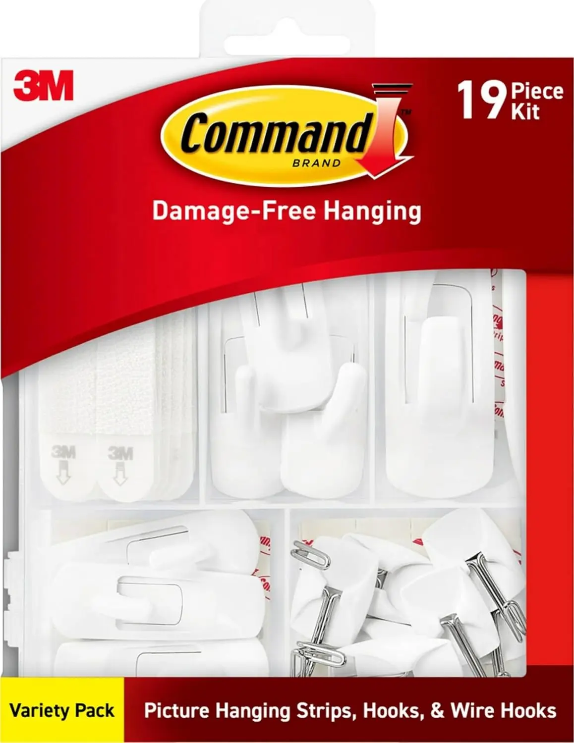 Command Variety Pack, 1 Kit with 10 Pairs Picture Hanging Strips, 6 Wire Hooks and 8 Utility Hooks, Damage-Free Hanging for Christmas Decorations, Pictures, Frames and Home Decor, No-Tools Adhesive Hooks for Up to 19 Items
