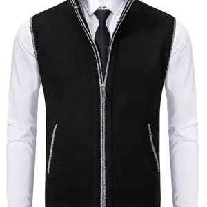 Men's Sleeveless Knit Cardigan, Stand Collar Lightweight Warm Fleece Thick Jacket Vest, Formal Waistcoat, Casual Business Outdoor Sports, Fall Winter