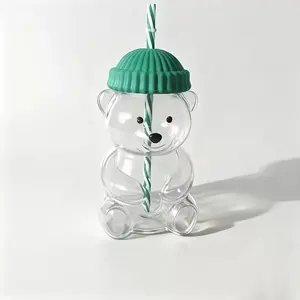 Cute Teddy Bear Water Cup 550ML, Detachable Straw Plastic Cup Bottle, Large Capacity, Home Bar Restaurant Car Use, Multi-Scene Suitable