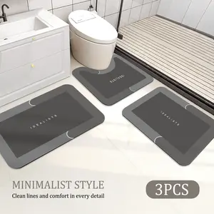 This 3-piece Bathroom Mat and U-shaped Toilet Seat Cover Set Is Absorbent and Non-slip, Suitable for Bathrooms, Shower Accessories, Bathroom Essentials, and Has A Non-slip Backing. Ideal for Bathroom Products and Household Use.