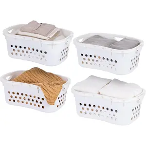 IRIS 4 Pack Comfort Carry Lightweight Laundry Basket w/ Ergonomic Curves, White