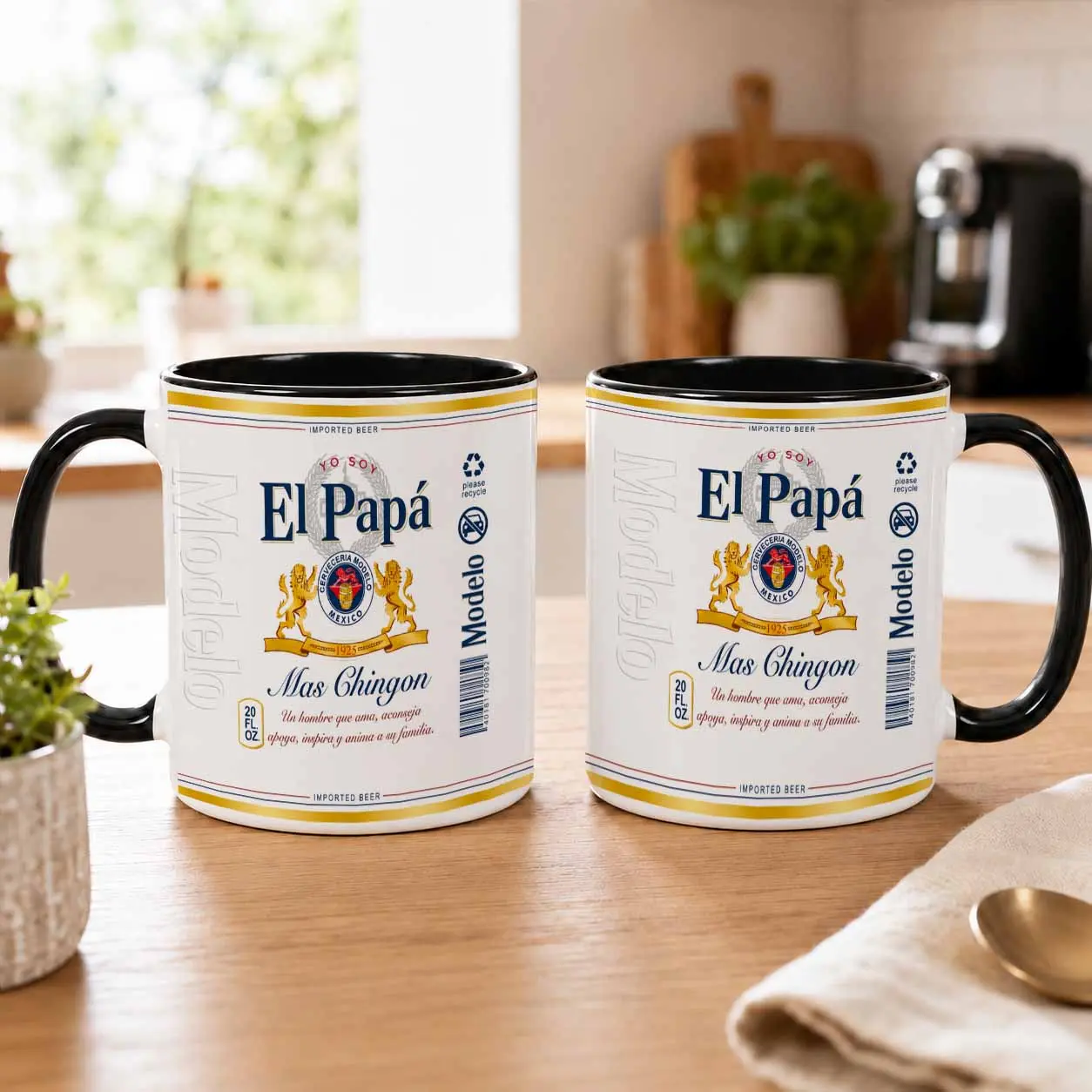 El Papa Mas Chingon Mug (11oz/15oz)  Mexican Beer Label Inspired Print  Funny Dad Gift  Premium Ceramic  Dishwasher and Microwave Safe  Perfect for Home Bar  Father’s Day  Birthday  Office  Celebration  Coffee Lovers  Family Gathering  Everyday Use