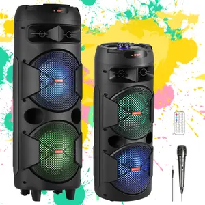 Dazone Rechargeable Outdoor Bluetooth Speaker Portable PA System w/ Double 8” 6.5"Subwoofer 1” Tweeter, Mic In, Remote, Party Lights, Supports TF Card/USB/AUX