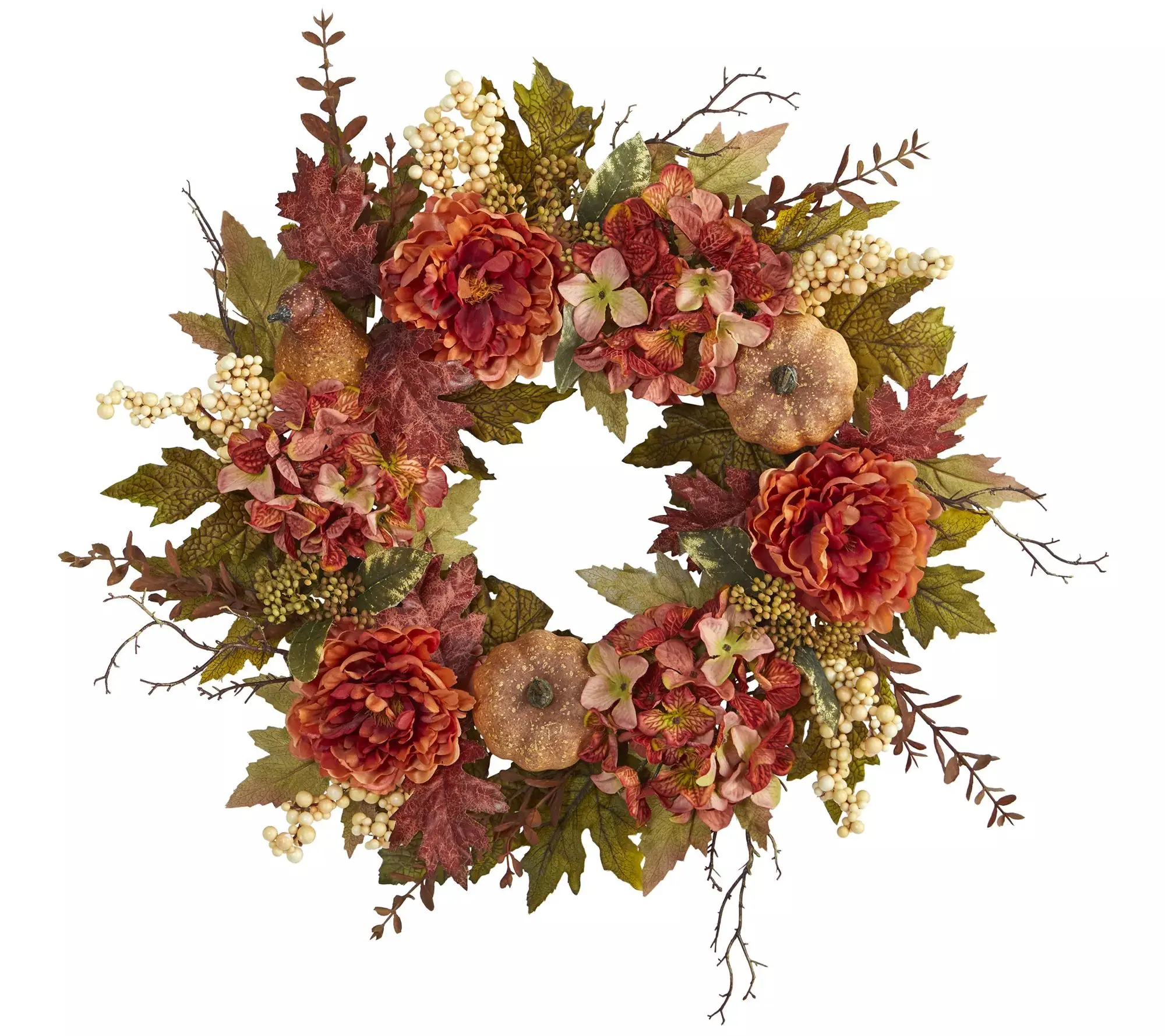 Nearly Natural 24" Peony, Hydrangea and PumpkinFall Wreath Nearly Natural 24" Peony, Hydrangea and PumpkinFall Wreath