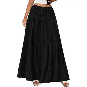 Skirts for Women 2026 Summer Boho Beach Vacation Clothes Casual Pleated High Waisted Flowy Maxi Skirt