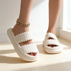 Corduroy Slippers for Women Cloud Shoes with House Pillow Slipper Indoor and Outdoor Bedroom Hospital Slides Striped Open Toe Elegant Women's Plush Slippers with Warm Lining Cozy Indoor Comfort Soft Faux Fur Cushioned Sole Non-Slip Grip