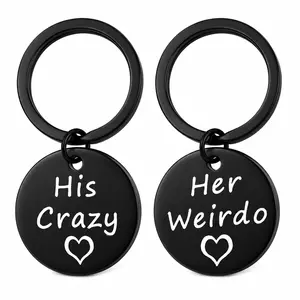 Matching Stainless Steel Couple Keychains - Humorous "Crazy & Weirdo" Pair