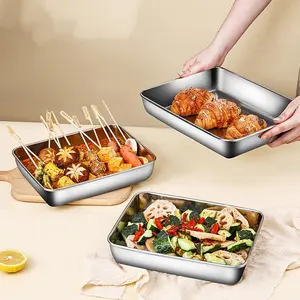 Stainless Steel Thickened Rectangular Serving Tray, Large Capacity Food Platter with Lid, Multi-purpose Dish for Home Use, Durable Utensils Tableware