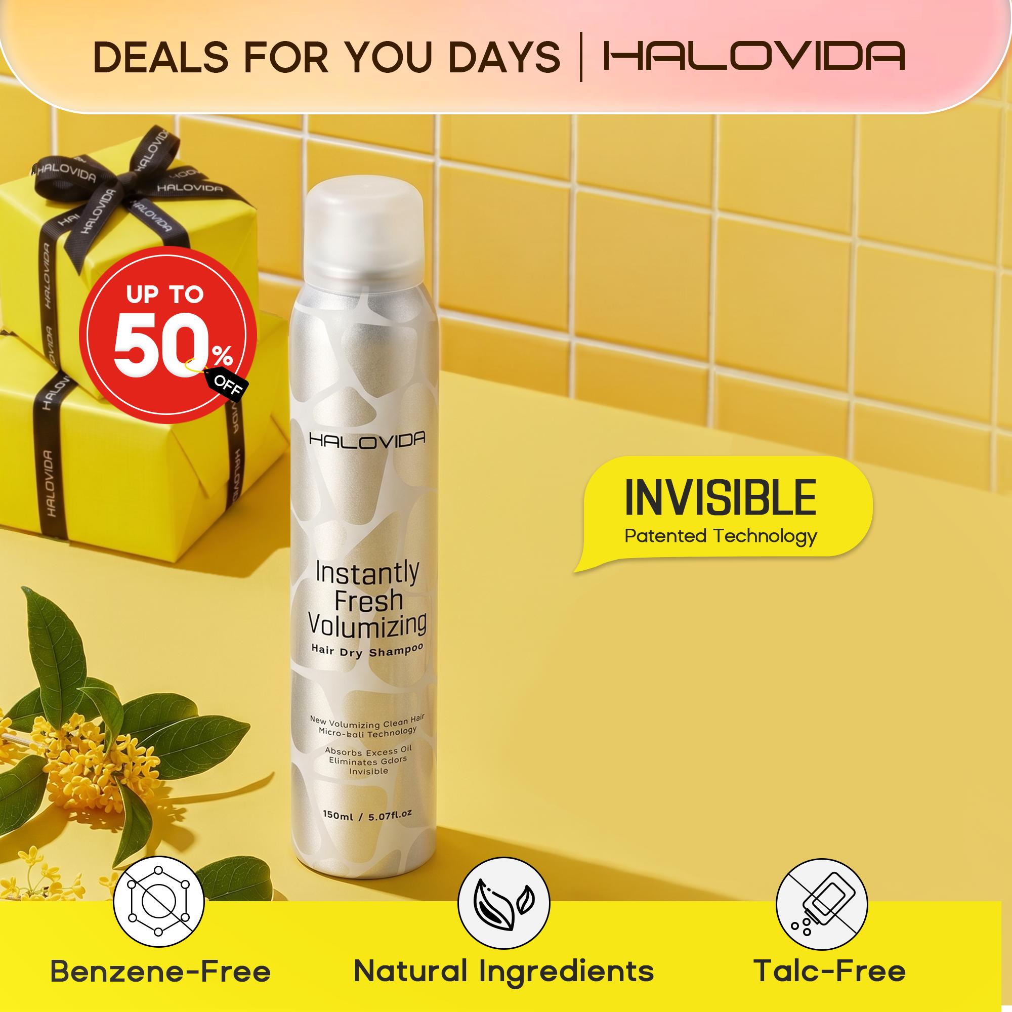 Halovida Instant Fresh Volumizing Invisible Dry Shampoo - Organic Cleansing Conditioner for Voluminous & Hydrated Hair, Absorbs Oils,Gentle,Clarifying Shampoo(150ml/60ml), summerwins,DealsForYouDays