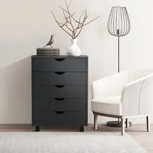 Gianna 5 -7 Drawer Portable Storage Cabinet on Wheels for Office, Bedroom & Home Organization, White - Black
