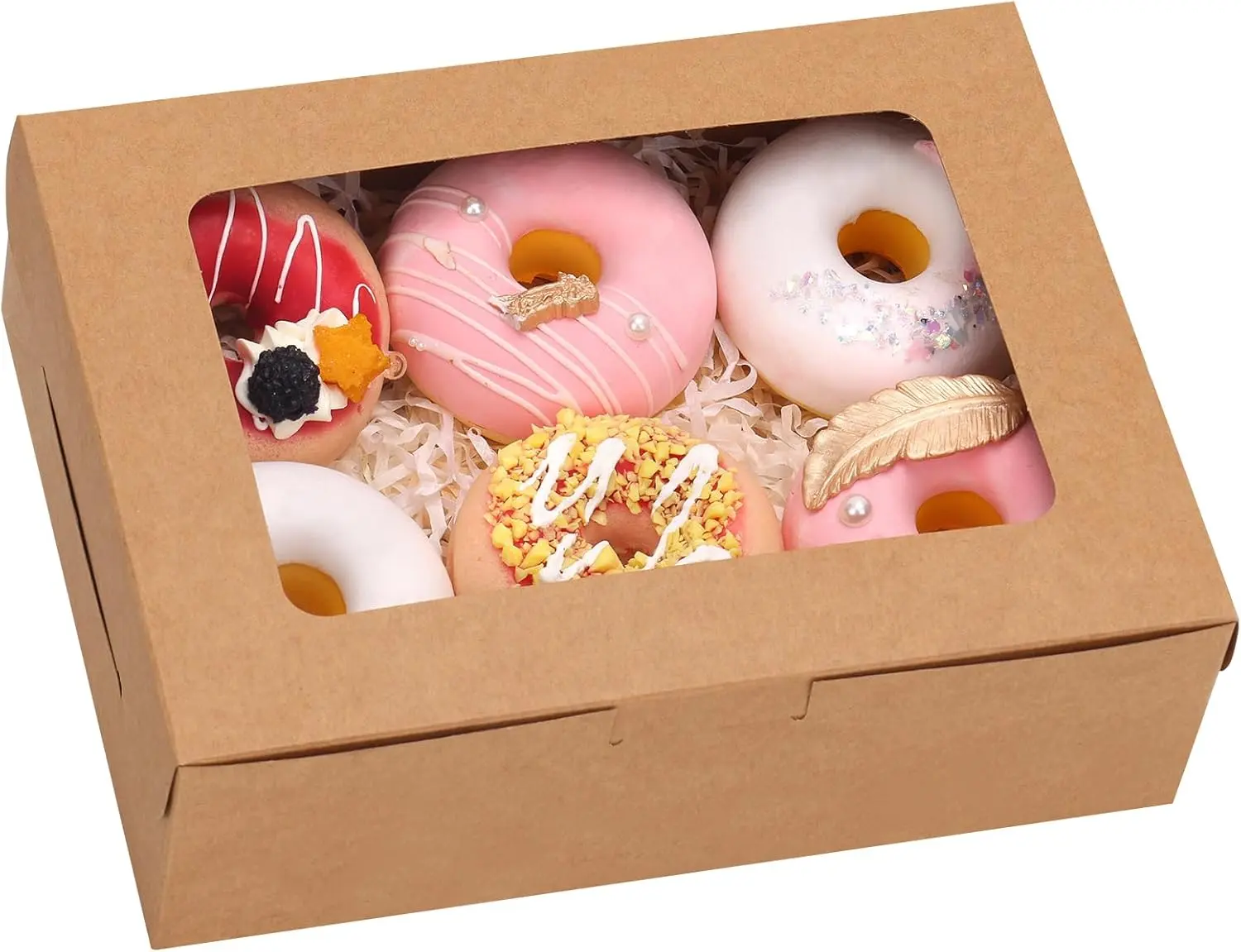 12pcs 8x6x2.5 Inches Brown Bakery Boxes with Window, Cookie Boxes for Chocolate Strawberries, Donuts, Cupcakes, Muffins and Dessert