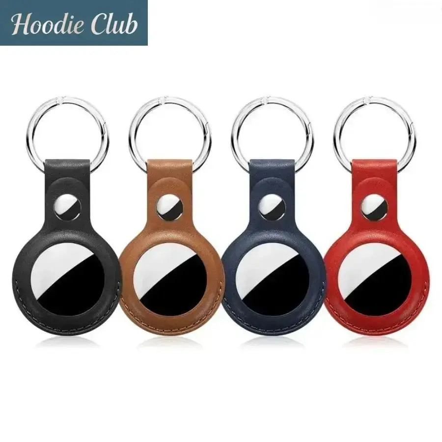 4-Pack PU Leather AirTag Holder Keychain, Secure Loop Key Ring Anti-Lost Protective Case for Apple AirTag, Signal-Friendly Durable Lightweight Portable Bag Accessory