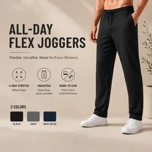Men's All-Day Flex Uncuffed Joggers with Zipper Pockets – Lightweight Tapered Stretchy Performance Pants for Travel, Work, Golf & Everyday Wear FathersDayGift